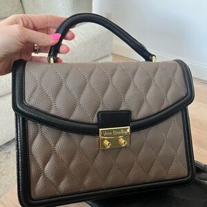Vera Bradley Quilted Taupe and Black leather satchel purse
